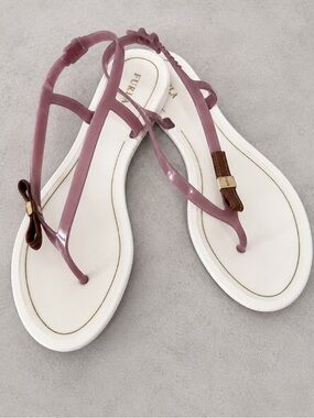 Furla Jelly Thong Sandals Purple White Bow Women’s EU 37 US 6.5-7